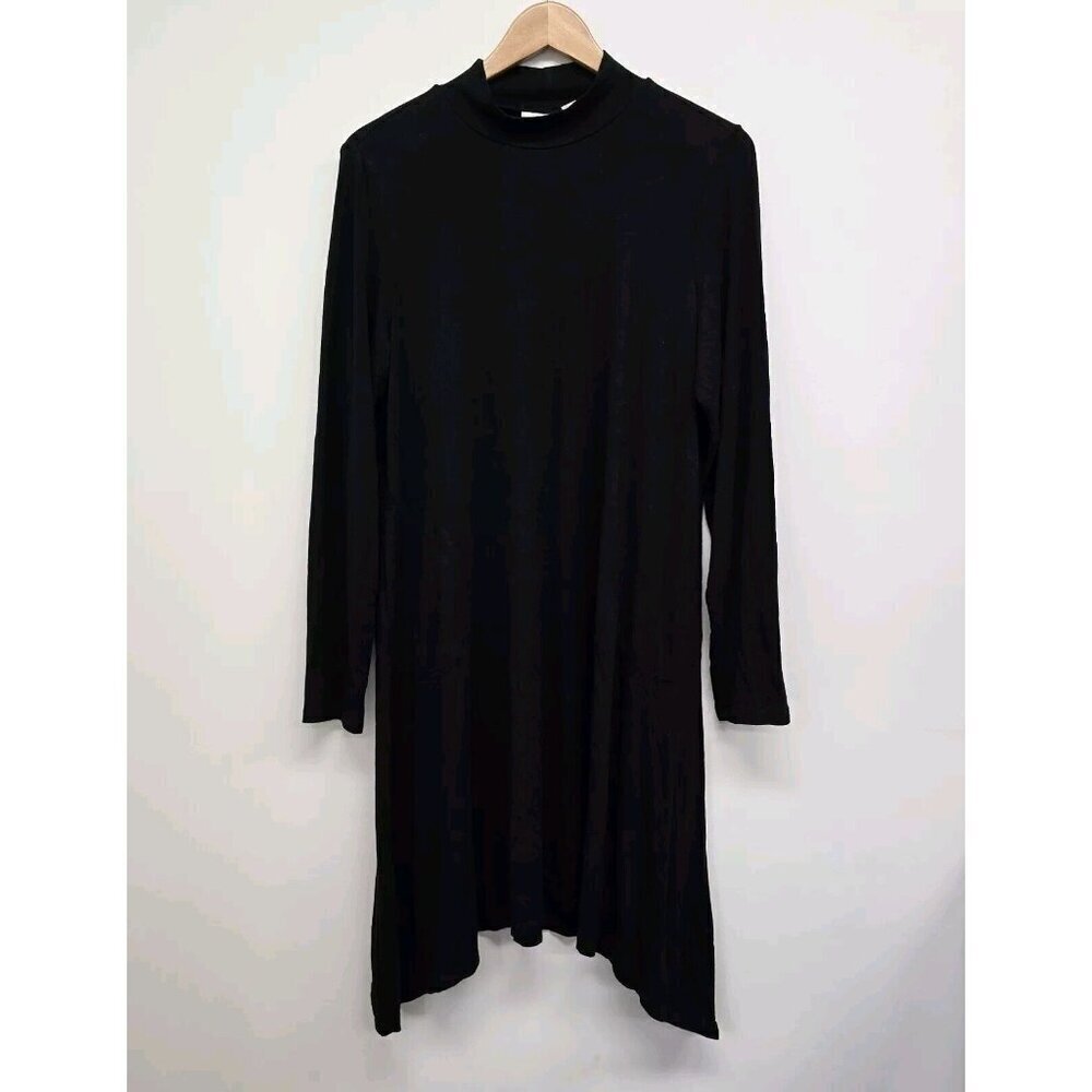 Logo by Lori Goldstein Size M Black Stretchy Long Sleeve Asymmetrical  Dress